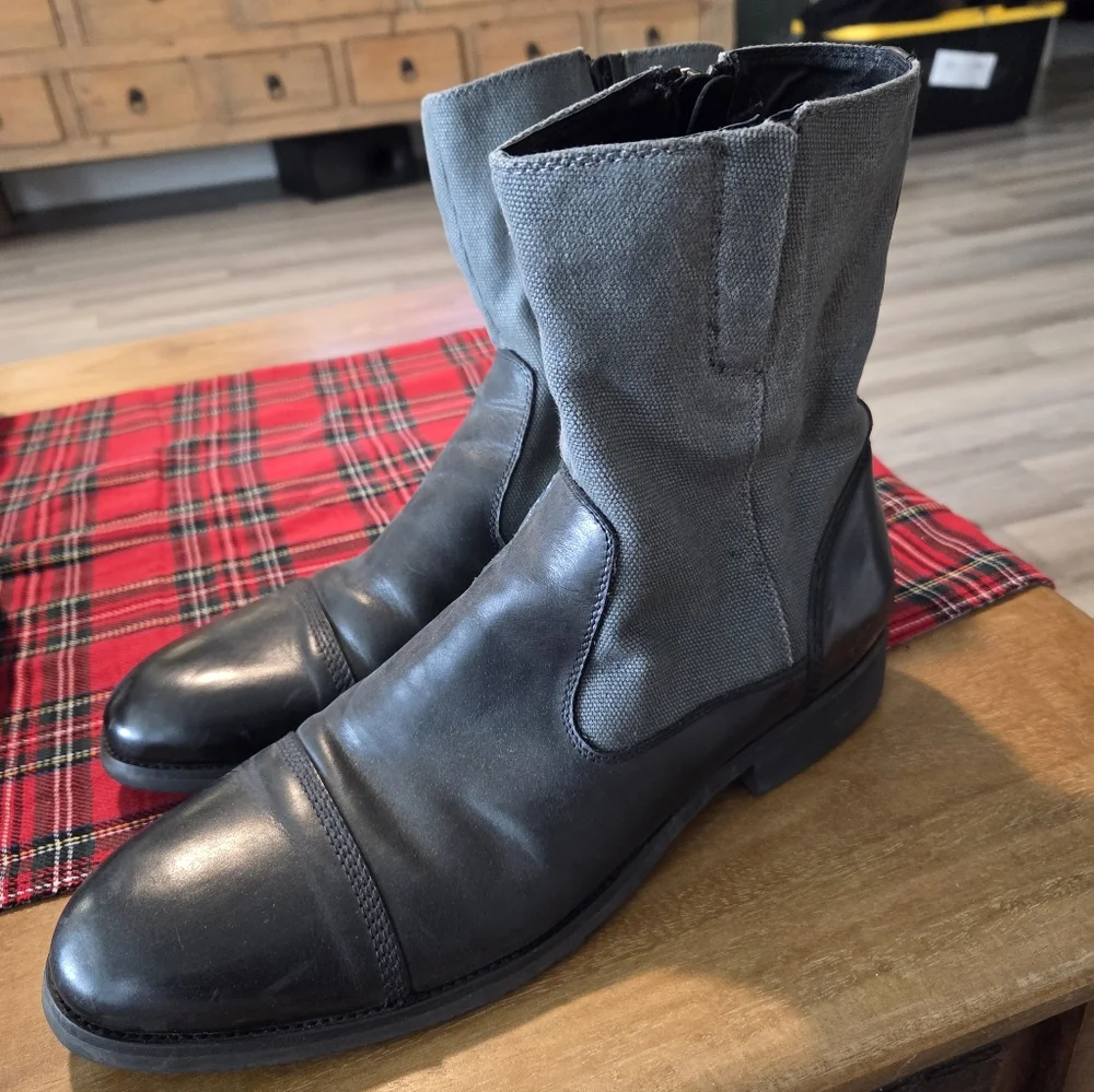 KENNETH COLE MEN'S PERFECT TIMING BLACK SUDE ZIPPER LEATHER BOOTS SIZE 9.5
